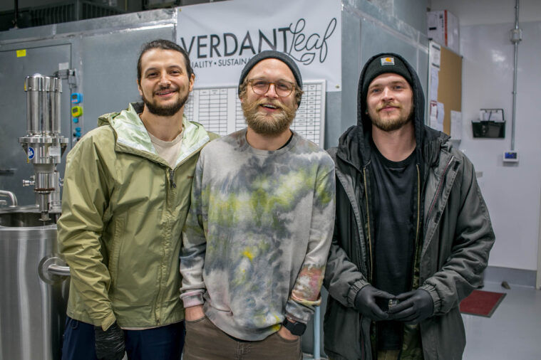 Verdant Leaf  Owner/Operator Wes Parks, Director of Cultivation Rex Koehler and solventless production team member Dalton Parks.